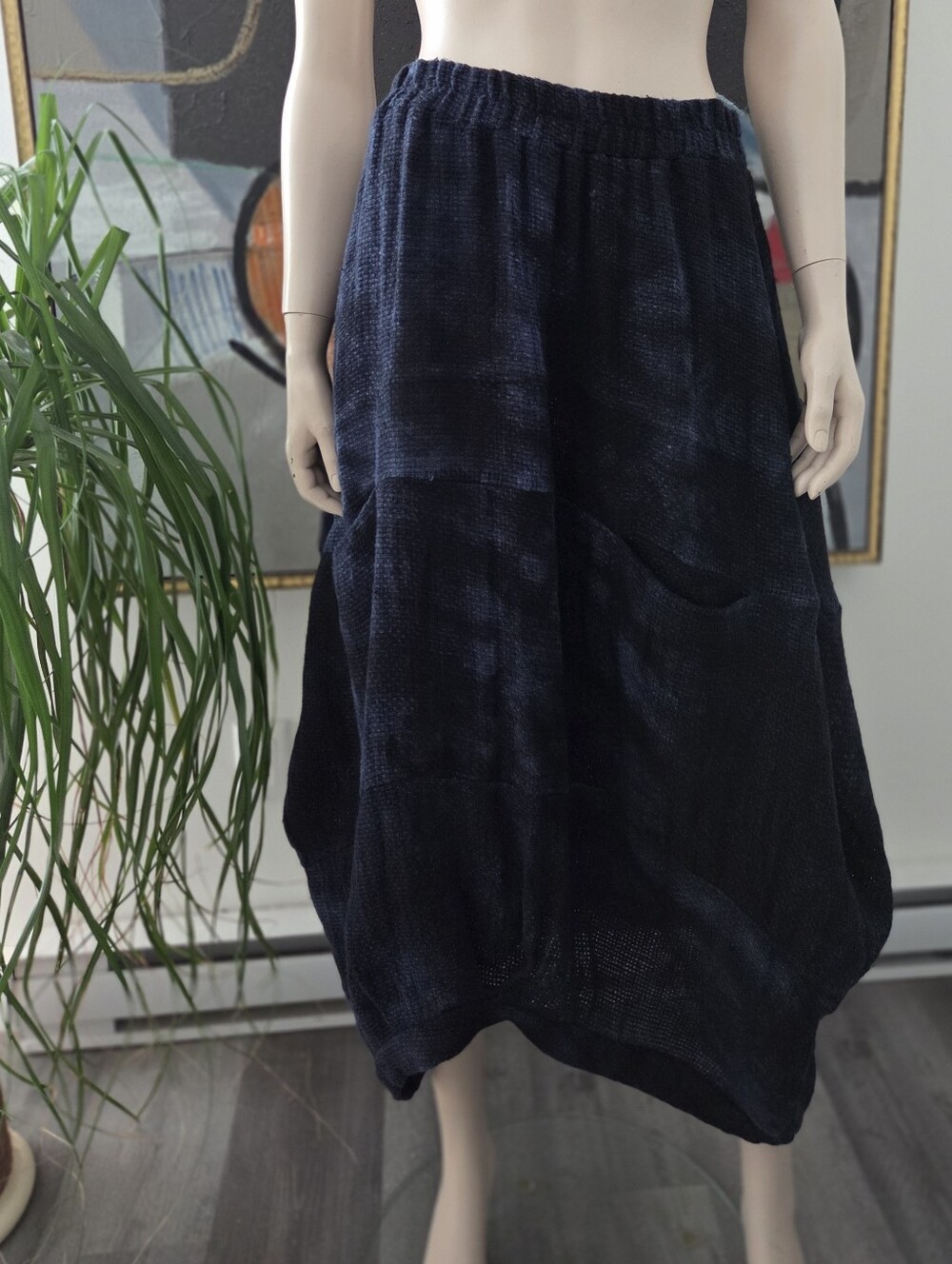 LUUKAA | Avant-Garde Linen-Cotton Blend Balloon Midi Skirt - Picture 4 of 8